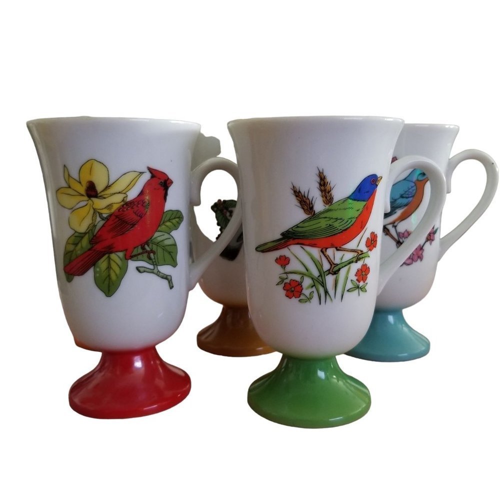 SOLD  Roberts Song Bird Irish Coffee Mugs Pedestal Tea Cups Set of 5 - Picture 2 of 16